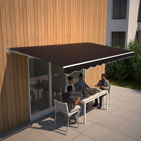 Motorised Outdoor Folding Arm Awning Retractable Sunshade Canopy Black 4.0m x 3.0m