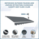 Motorised Outdoor Folding Arm Awning Retractable Sunshade Canopy Grey 5.0m x 3.0m