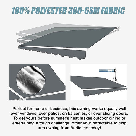 Motorised Outdoor Folding Arm Awning Retractable Sunshade Canopy Grey 5.0m x 3.0m
