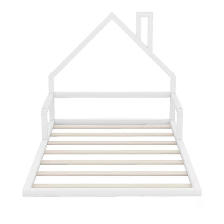 Pine Wood Floor Bed House Frame for Kids and Toddlers
