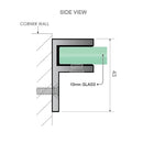 120x70cm Corner Frameless Shower Screen with Gunmetal Brackets and Brass Hinges, Square Knob Handle