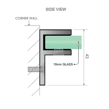 120x70cm Corner Frameless Shower Screen with Gunmetal Brackets and Brass Hinges, Square Knob Handle