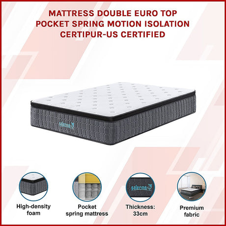 Double Euro Top Pocket Spring Mattress – Motion Isolation Comfort with CertiPUR-US® Certified Foam Layers