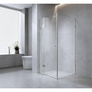 110x90cm Corner Frameless Shower Screen with Gunmetal Brackets and Brass Hinges, Round Handle