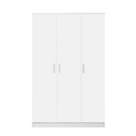 3 Door White Gloss Wardrobe – White Handles, Hanging Rail & Shelves