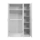 3 Door White Gloss Wardrobe – Black Handles, Hanging Rail & Shelves