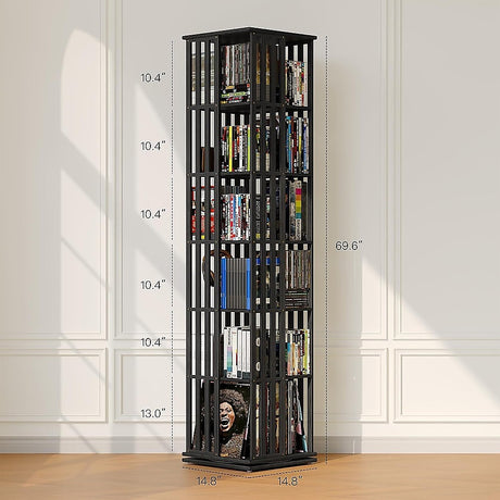 360 Rotating Bookshelf Bamboo Storage Display Rack Shelving in Black