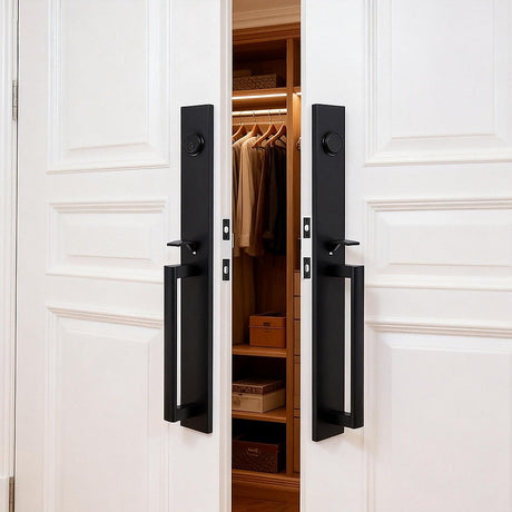 Matte Black Double Door Handle Set Dummy Front Entry Deadbolt Lock