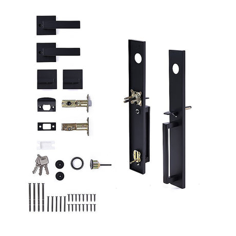 Matte Black Double Door Handle Set Dummy Front Entry Deadbolt Lock
