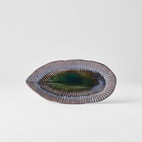 Plate Leaf Shape 21.5x10.5cm Midori Ridge Glaze