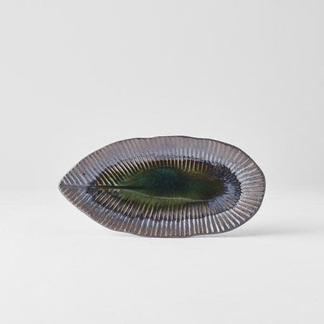 Plate Leaf Shape 21.5x10.5cm Midori Ridge Glaze