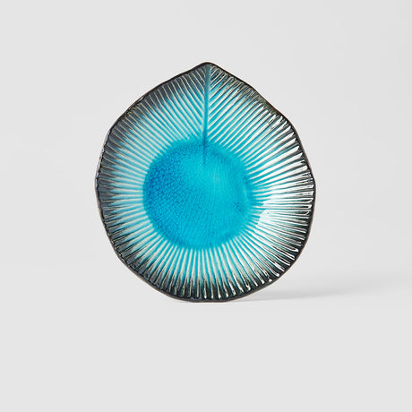 Plate Leaf Shape 16cm Sky Blue Glaze