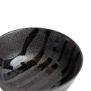 Udon Bowl Fluted 17cm Gloss Black Stripes On Gunmetal Glaze