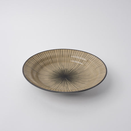 Bowl Shallow Flat Based 20cm Green Converging Line Glaze