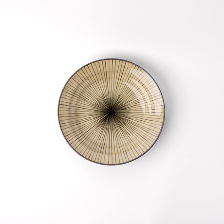 Bowl Shallow Flat Based 20cm Green Converging Line Glaze