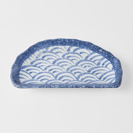 Plate Tempura 21cm Indigo Blue Wave Design