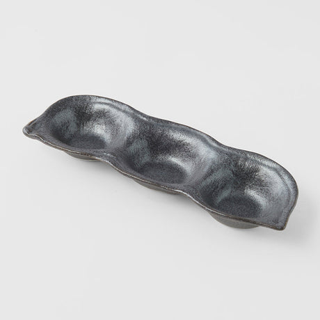 Edamame Triple Pod Dish 200ml Black Glaze