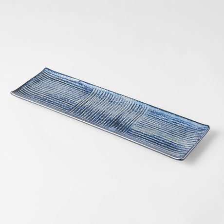 Plate Rectangular 33x10cm Lines Dark Blue Glaze