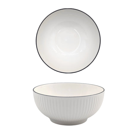bulk 24 Sorrento Porcelain Embossed Noodle Bowl w Black Rim 8