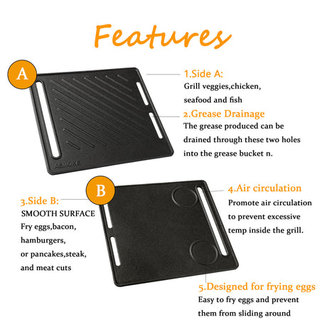 ASMOKE Pre-Seasoned Matte Enamel Cast Iron Reversible Grill/Griddle
