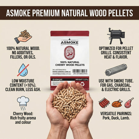 ASMOKE 19kg (40lbs) Premium Cherry Wood BBQ Smoker Pellets Bulk Bundle (8 x 2.27kg Bags)