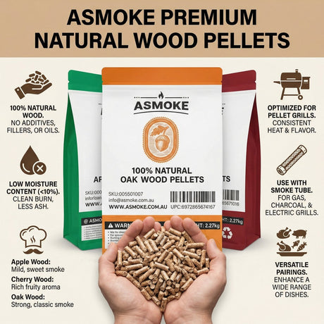ASMOKE 3-Piece Premium Wood Pellet Variety Pack - Oak, Cherry & Apple (3 x 2.27kg Bags)