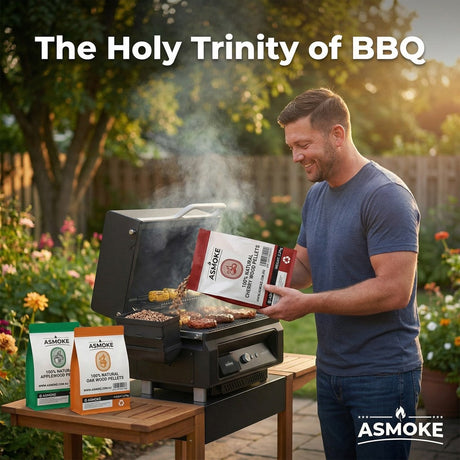 ASMOKE 3-Piece Premium Wood Pellet Variety Pack - Oak, Cherry & Apple (3 x 2.27kg Bags)