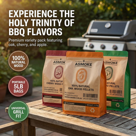 ASMOKE 4-Piece Premium Wood Pellet Variety Pack - Oak, Cherry & 2x Apple (4 x 2.27kg Bags)