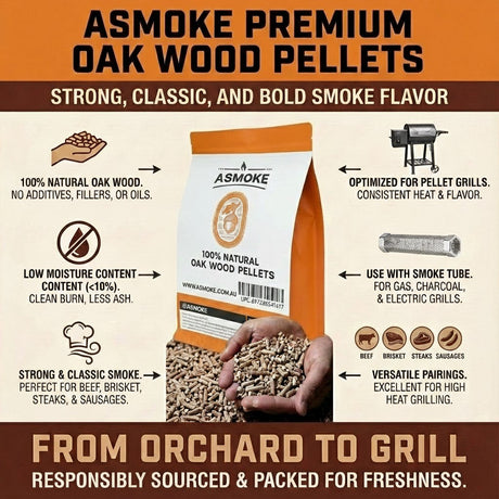ASMOKE 19kg (40lbs) Premium Oak Wood BBQ Smoker Pellets Bulk Bundle (8 x 2.27kg Bags)