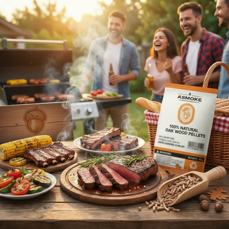 ASMOKE 19kg (40lbs) Premium Oak Wood BBQ Smoker Pellets Bulk Bundle (8 x 2.27kg Bags)