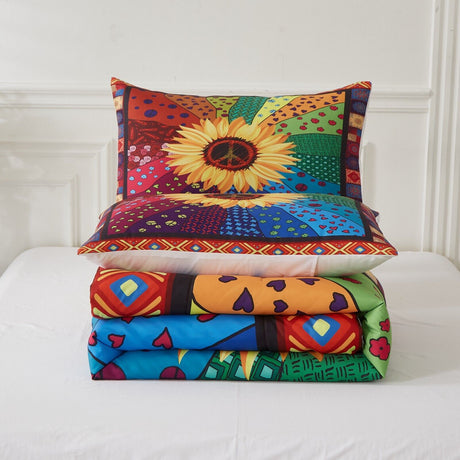 Floral Sunflower Comforter Set, Queen/King Size, Quilted Bedding with Pillowcases