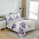 Floral Comforter Set, Queen/King Size, Purple Floral 3-Piece Bedding, Lightweight Microfiber