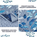 Blue Garden Coverlet Set with Quilted Floral Pattern and Pillowcases