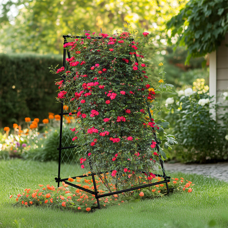 FIN Metal Garden Trellis Arch Climbing Plants Grow Support Frame with Ground Spikes