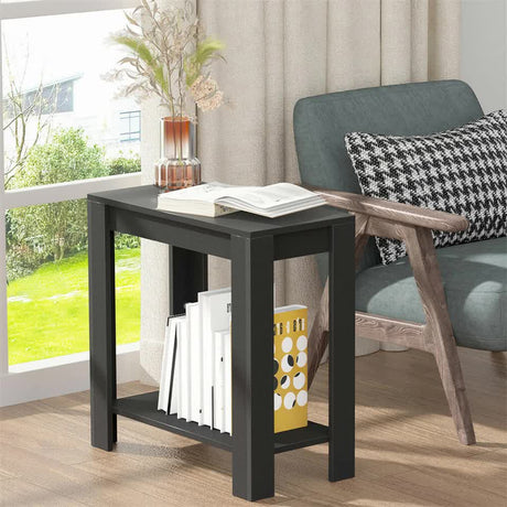 Rustic 2 Tier Side Table Open Accent Table Bedside Storage Slim Coffee End Table