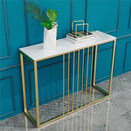 Narrow Console Sofa Entry Table Behind Couch Table Sintered Stone Golden Frame