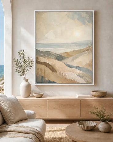 Coastal Drift Floating Frame Canvas Wall Art - Portrait - 40W x 50H cm - White