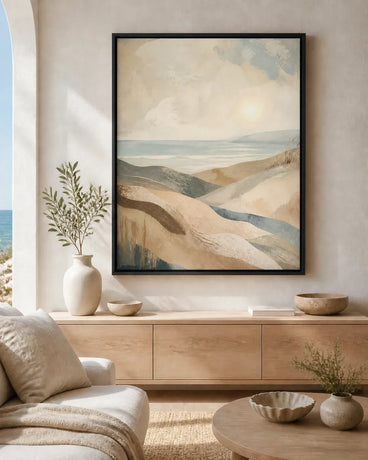 Coastal Drift Floating Frame Canvas Wall Art - Portrait - 60W x 80H cm - Natural Birch