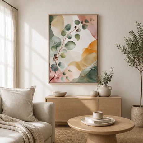 Eucalyptus Reverie Floating Frame Canvas Wall Art - Portrait - 40W x 50H cm - Black