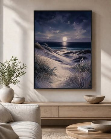 Moonlit Dunes Floating Frame Canvas Wall Art - Portrait - 40W x 50H cm - Black