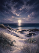 Moonlit Dunes Floating Frame Canvas Wall Art - Portrait - 40W x 50H cm - White