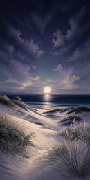 Moonlit Dunes Floating Frame Canvas Wall Art - Portrait - 60W x 80H cm - White