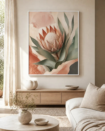 Protea Hush Floating Frame Canvas Wall Art - Portrait - 40W x 50H cm - Black