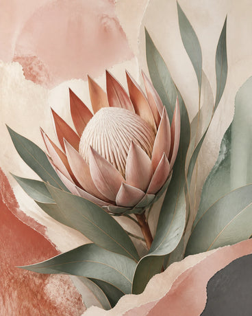 Protea Hush Floating Frame Canvas Wall Art - Portrait - 40W x 50H cm - Black