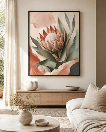 Protea Hush Floating Frame Canvas Wall Art - Portrait - 60W x 120H cm - Black