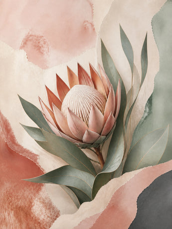 Protea Hush Floating Frame Canvas Wall Art - Portrait - 60W x 120H cm - Black