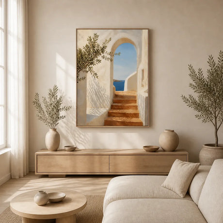 Sunlit Passage Floating Frame Canvas Wall Art - Portrait - 40W x 50H cm - White