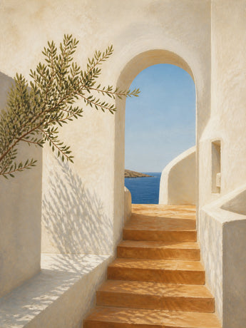 Sunlit Passage Floating Frame Canvas Wall Art - Portrait - 40W x 50H cm - White