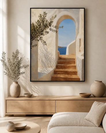 Sunlit Passage Floating Frame Canvas Wall Art - Portrait - 60W x 80H cm - Black