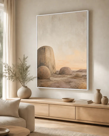 Stone and Sky Floating Frame Canvas Wall Art - Portrait - 60W x 80H cm - White